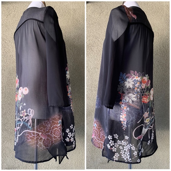 “Citron Santa Monica” Black Chiffon Kimono Duster size S - Picture 4 of 12